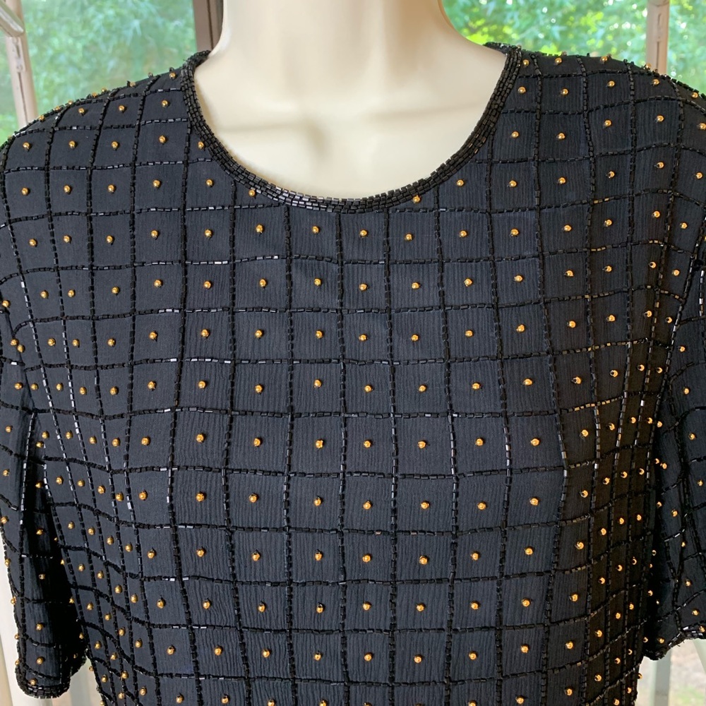 Vintage Scala Silk Black and Gold 80’s Top Blouse size medium